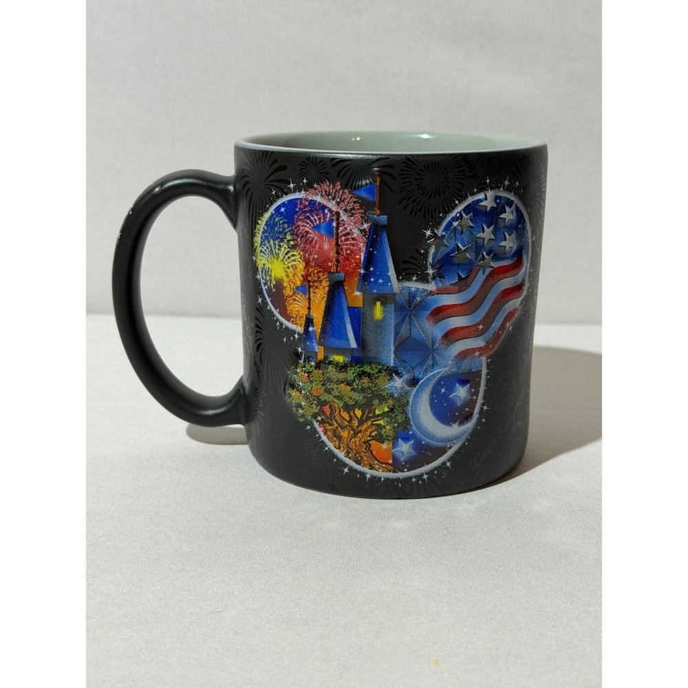 Walt Disney World Mickey Mouse Icons Coffee Mug Black Patriotic Castle Fireworks